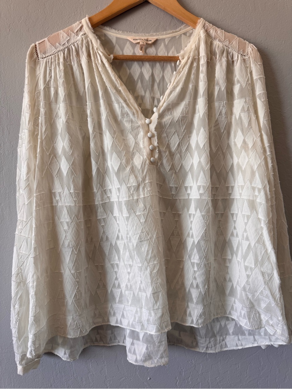 Rebecca Taylor Lightweight Ivory Silk-Cotton Boho Blouse